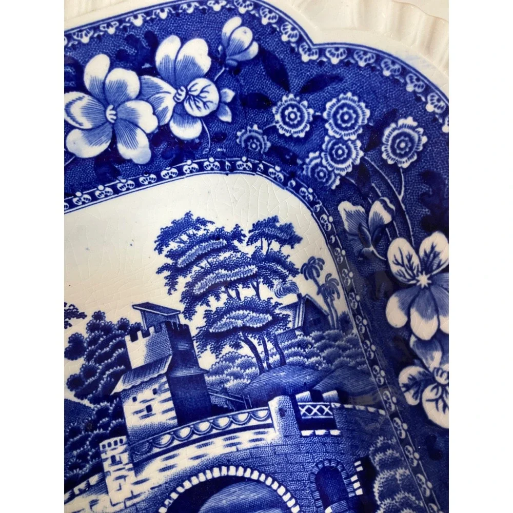 Vintage Spode‎ England Blue Tower Square Serving Bowl Cottagecore Luxury Classic